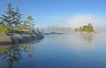 Morning Fog on Island Lake